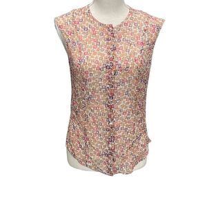 Alessandro Dell’Acqua 100% Silk Geometric Button front Sleeveless Top EU42/ US8